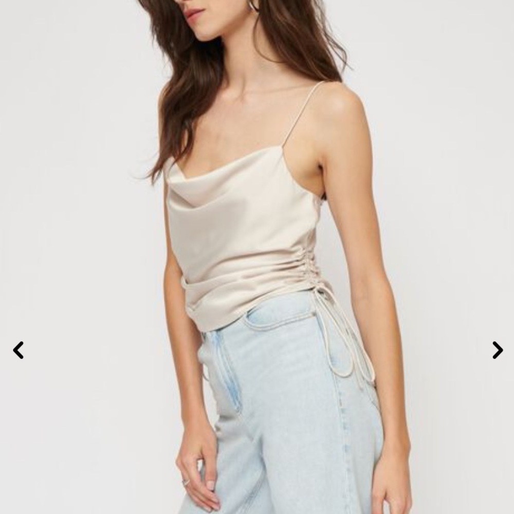 Dynamite Satin Cowl Neck Tank Top in Light Champagne
